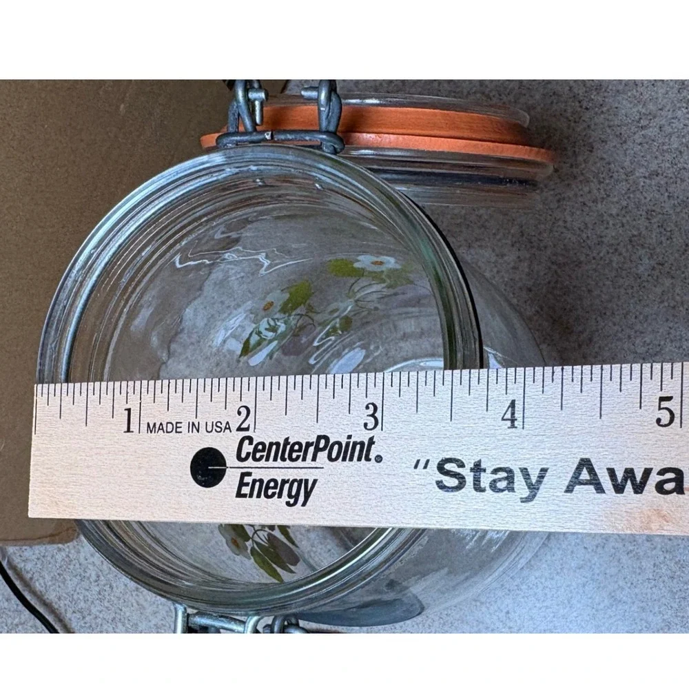 Arc France Strawberry Glass Canister 1.5L Clear Good Vintage Swing Top Jar